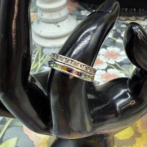 ⭐️Sterling silver eternity band two ring lot cubic zirconia and rainbow stones